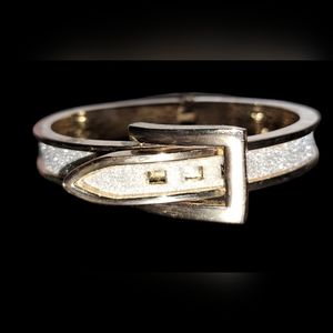 Gold and Silver toned Adjustable Belt Buckle  Hinged Bracelet.  Very minor super